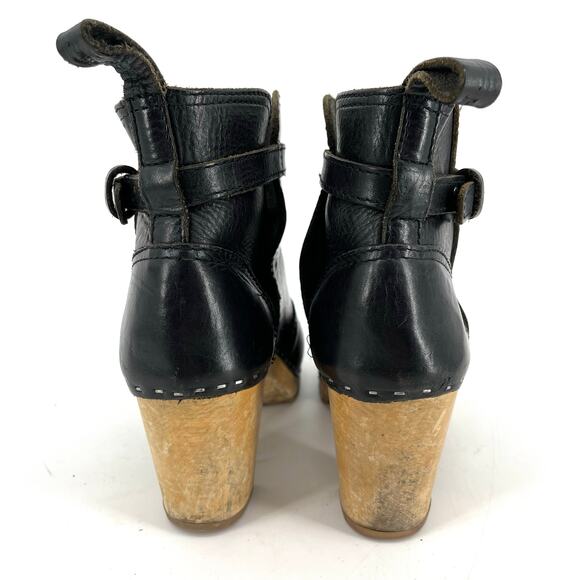 Hasbeens Swedish Black‎ Leather Women's Wooden Heeled Ankle Boot Buckle 40 - 9.5 - Picture 5 of 9
